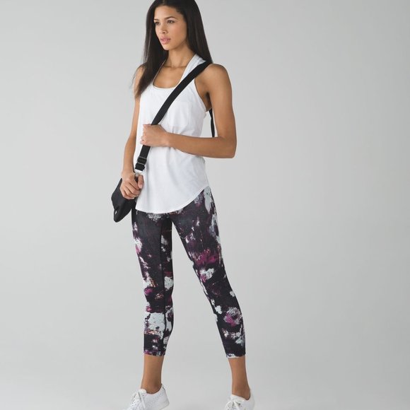 Lululemon Wunder Under Crop III Legging Size 6 Kara Blossom Yoga Black Pink - Picture 2 of 11